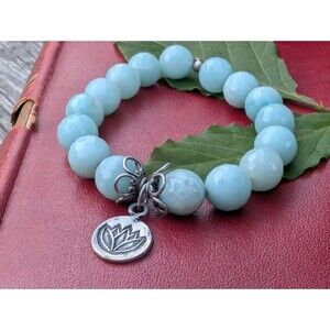 Vintage Sterling Amazonite Bead Bracelet, Lotus Zen Bracelet